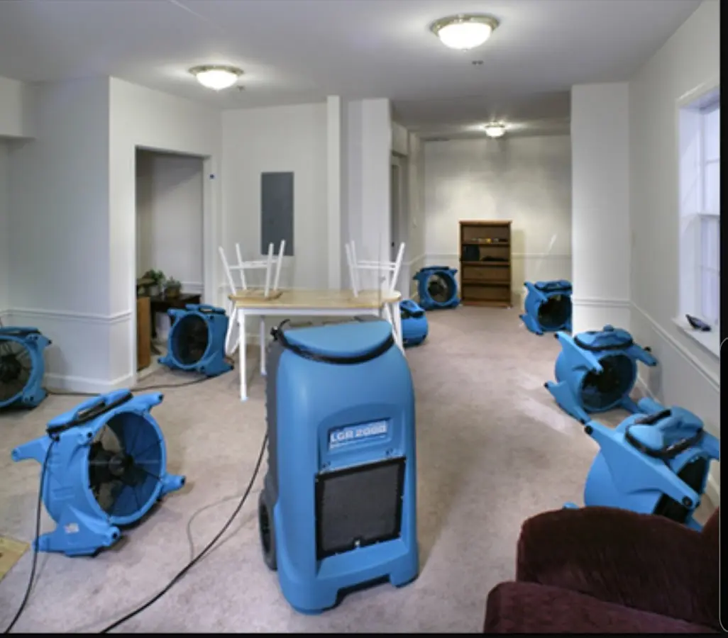 Air movers and dehumidifier setup for Water Extraction & Removal in Bridgewater Town