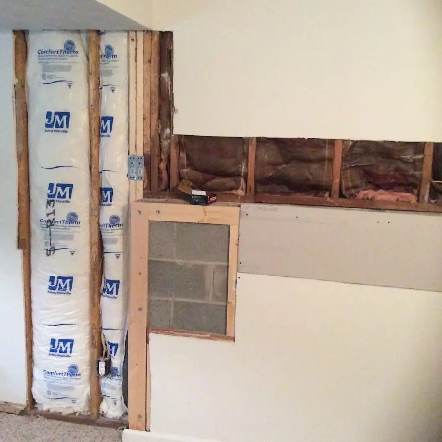 Wall insulation replacement during Basement Flood Cleanup in Bridgewater Town